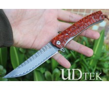 Red arrow Damascus quick opening folding knife with particle red sandalwood + steel sheet handle UD2105485