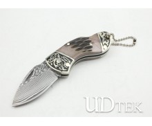 High Quality OEM Damascus Steel Keychain Pocket Knife Gift Knives with Brass + Bone Handle UDTEK01209 