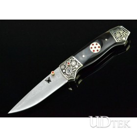 Ox Horn Version OEM Damascus Steel Folding Knife Collection Knife  UDTEK01302