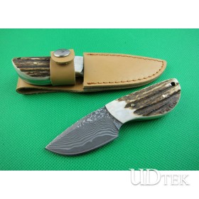 OEM Damascus Steel Hunting Knife Camping Accessory with Antler + Brass Handle  UDTEK01307