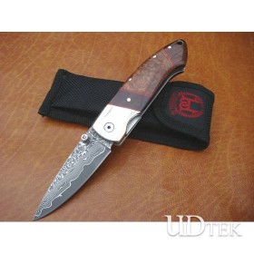 OEM DAMASCUS STEEL FINE/RED SHADOW FOLDING TREASURE KNIFE UDTEK00539