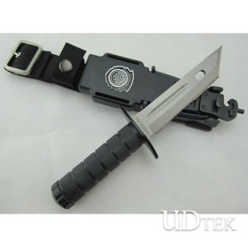 SWAT PARTIALLY SERRATED BLADE STRAIGHT KNIFE HAND TOOLS WITH PLASTIC SHEATH  UDTEK00404