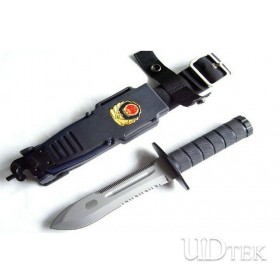 FK-1 POLICE KNIFE DOUBLE EDGE PARTIALLY SERRATED BLADE WITH PLASTIC SHEATH UDTEK00406