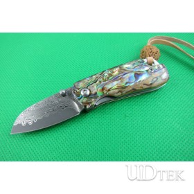Apple Abalone handle Damascus blade folding knife UD401793