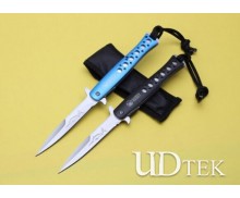 Blue and black color spring assisted knife long blade UD401810