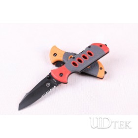 UTS four eyes folding knife T head red color half serrated blade knife UD402057
