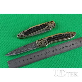 Golden Damascus folding knife UD402153