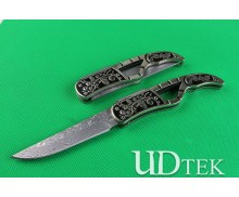 Damascus lium blossom folding knife UD402187 