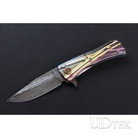 Microtech Choi bamboo Titanium handle American Damascus knife UD402378