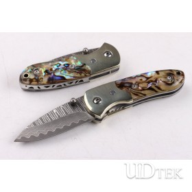 Damascus Small abalone pure copper folding knife UD403386