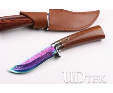 Colorful handmade Damascus small fixed blade hunting knife UD403406