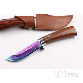 Colorful handmade Damascus small fixed blade hunting knife UD403406
