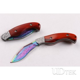 Damascus steel small handmade dogleg pocket folding knife with colorful surface UD403427
