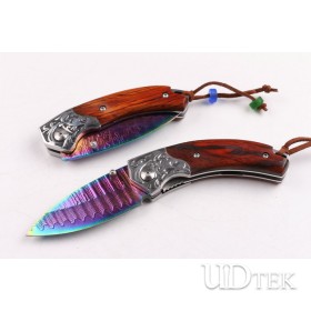 Treasures Damascus folding knife with colorful Titanium surface UD404412