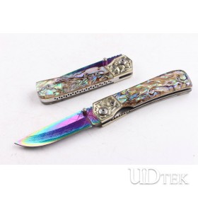 Damascus blade material Silk color Abalone handle folding knife with Titanium coated surface UD404442