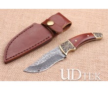 Rose pattern Damascus steel hunting knife UD404517
