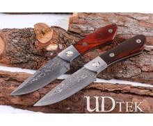 Handmade imported Damascus blade material hunting fox camping knife UD404889