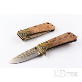 Chong Ming C71 fast opening folding knife with wood handle（golden Titanium）UD404913