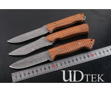 Full tang Zebra wood Damascus steel fixed blade hunting knife UD404977 