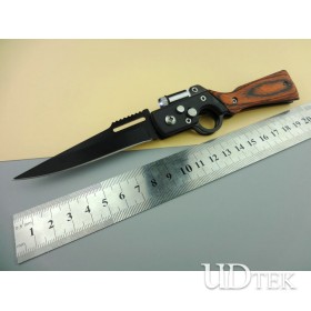 AK wood handle with LED flashlight folding knife UD050040