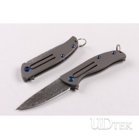 Mini Damascus Titanium handle no lock keychain knife UD2103355