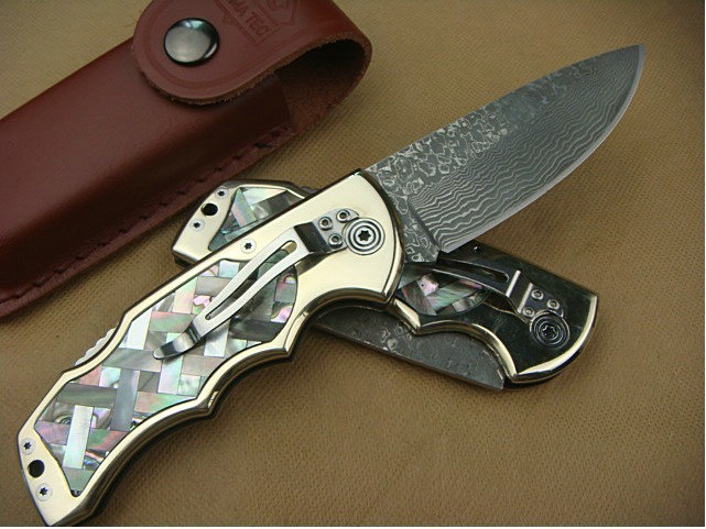 OEM DAMASCUS STEEL ABALONE TREASURE RESCUE KNIFE UDTEK00534