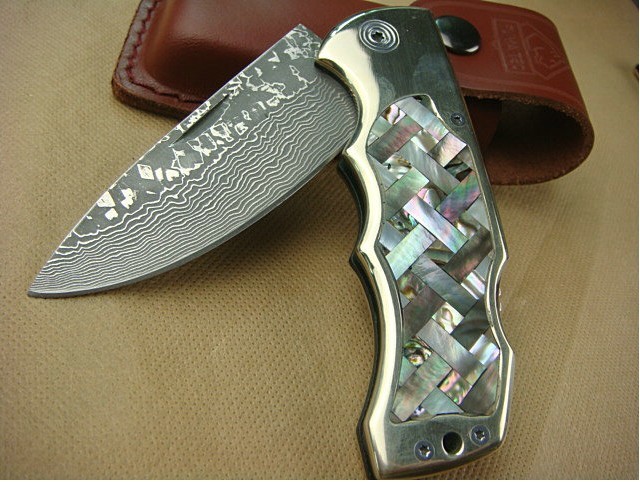 OEM DAMASCUS STEEL ABALONE TREASURE RESCUE KNIFE UDTEK00534