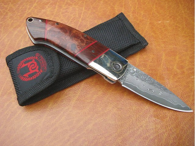 OEM DAMASCUS STEEL FINE/RED SHADOW FOLDING TREASURE KNIFE UDTEK00539