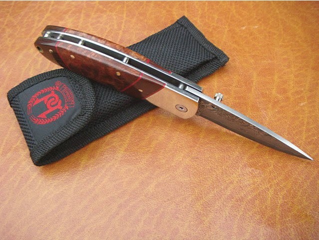 OEM DAMASCUS STEEL FINE/RED SHADOW FOLDING TREASURE KNIFE UDTEK00539