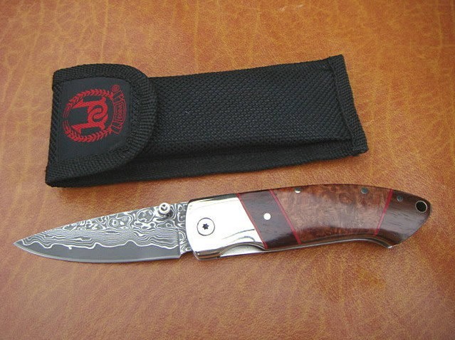 OEM DAMASCUS STEEL FINE/RED SHADOW FOLDING TREASURE KNIFE UDTEK00539