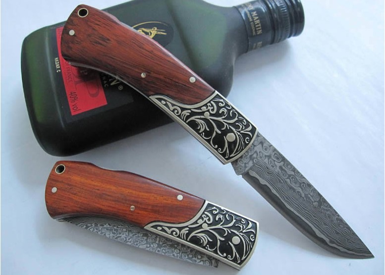 OEM DAMASCUS STEEL FLOWER PRINT NO.2 FOLDING KNIFE UDTEK00561