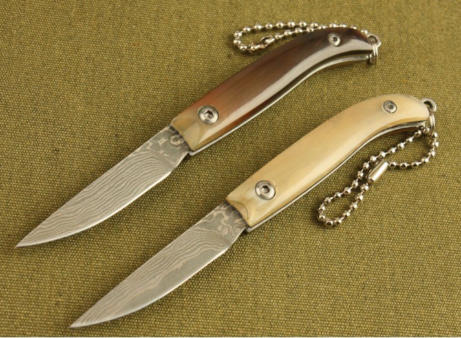 OEM DAMASCUS STEEL KEYCHAIN POCKET KNIFE WITH OX HORN HANDLE UDTEK00564