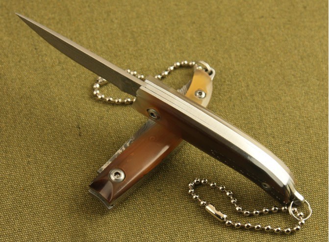 OEM DAMASCUS STEEL KEYCHAIN POCKET KNIFE WITH OX HORN HANDLE UDTEK00564