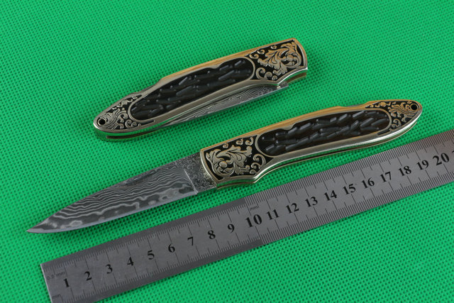 Golden Damascus folding knife UD402153