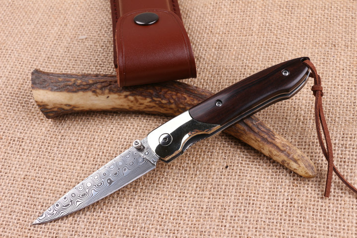 Extreme Ebony small folding knife American Damascus handmade knife UD404480