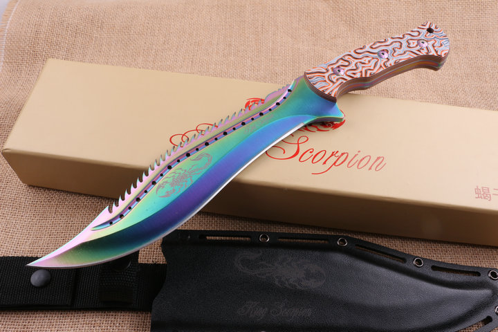 Colorful Scorpion King fixed blade knife Machete UD404705