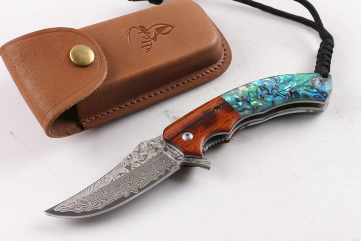 Mild Deer VG10 Damascus steel Abalone folding knife UD404895