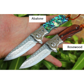 Abalone Damascus Guard Quick Open Folding Blade Knife CNC Outdoor Tools with OEM Customization Support UD405472