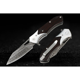 Damascus Chase Side Lock Ebony Handle Pocket Folding Knife UD407744