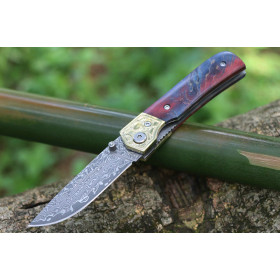 Damascus Blade Wood Pocket Folding Knife Wholesalers Camping Durable Self-defense Knives Tools UD407781