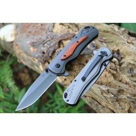 F209 fast opening steel and wood handle folding knife UD407847
