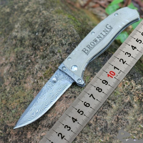 Browning F107 Damascus Blade Pocket Knife Camping Self Defense EDC Folding Knife UD402124