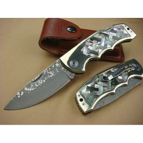 OEM DAMASCUS STEEL ABALONE TREASURE RESCUE KNIFE UDTEK00534