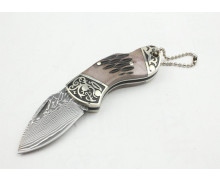 High Quality OEM Damascus Steel Keychain Pocket Knife Gift Knives with Brass + Bone Handle UDTEK01209 