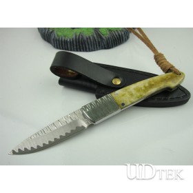 High Quality Animal Bone + Steel Handle OEM Damascus Steel Hunting Knife Hand Tool UDTEK01305