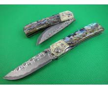 Damascus colorful Abalone folding knife UDTEK01951