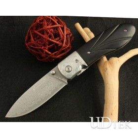 OEM DAMASCUS SILVER WOLF FOLDING HUNTING KNIFE UDTEK00547