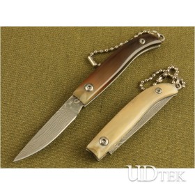OEM DAMASCUS STEEL KEYCHAIN POCKET KNIFE WITH OX HORN HANDLE UDTEK00564