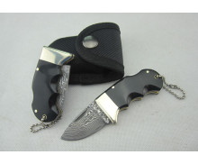 OEM DAMASCUS STEEL SMALL CATTLE KEYCHAIN BACL LOCK KNIFE WITH BRASS + OX HORN HANDLE UDTEK00567