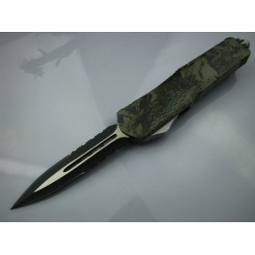New camo-Microtech double blade hale teeth spring knife UD401213